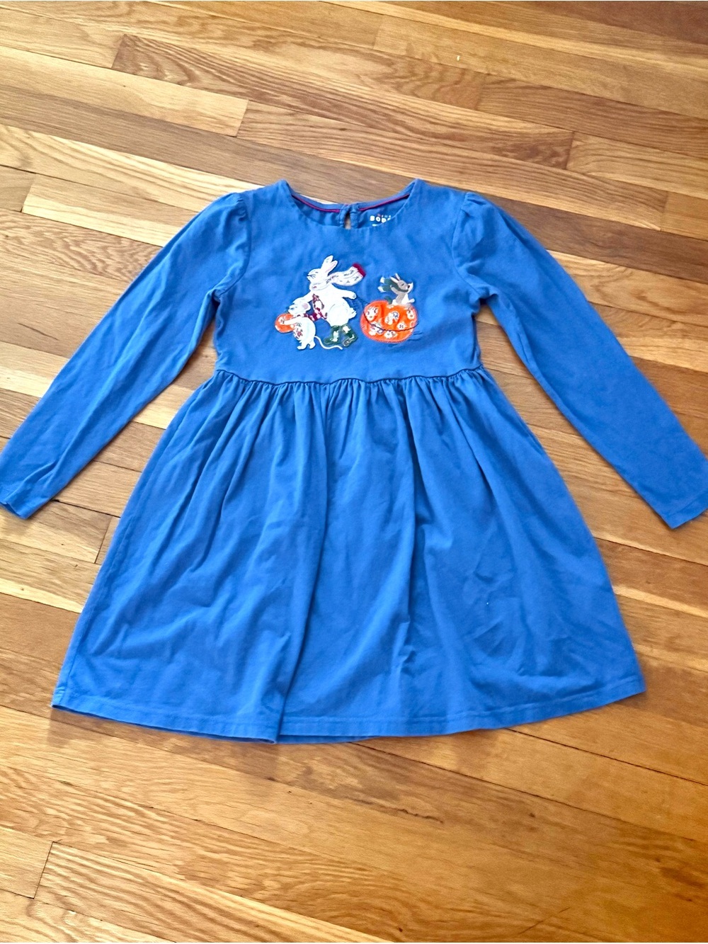 Mini Boden 8-9Y Pumpkin/Bunny Appliqué Long Sleeve Dress 🐇🎃
